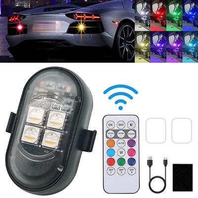 Wireless LED Strobe Lights for Car Motorcycle 8 Colors Rechargeable Warning Light Decor Atmosphere Anti-Collision 4LED