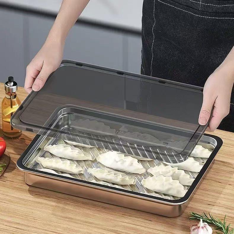 

316L Stainless Steel Dumpling Storage Tray - Freezer-Safe, Food-Grade, Fresh-Keeping Lunch Box Single with Lid