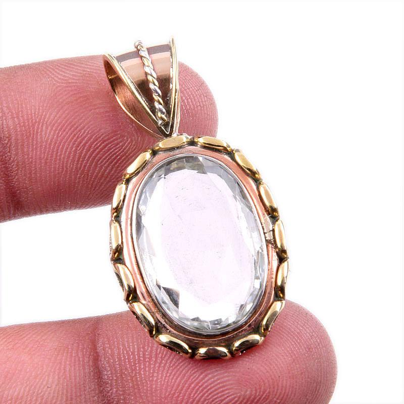 

Natural Crystal Quartz 925 Solid Sterling Silver Gift TwoTone Pendant 1.5 n5j90