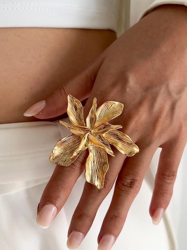 SHIXIN Vintage Creative Silver Color Large Flower Open Ring for Women Punk Imitation Pearl Party Adjustable Ring Finger Jewelry