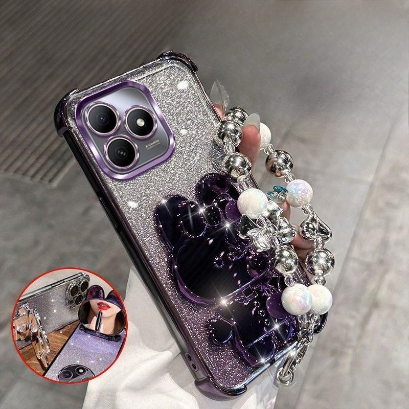 

Чехол для телефона с зеркальным кронштейном в виде кролика для Honor 400 pro 300 200 90 70 Lite X9C X9B С браслетом Амортизирующий чехол с воздушными подушками на четырех углах Case & Holder&Honor 400 Lite фиолетовый