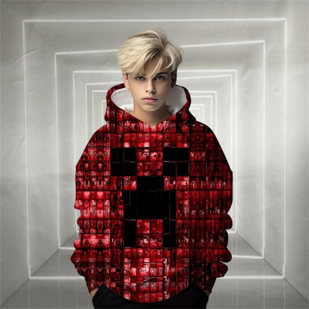 

Толстовка с капюшоном с 3D-принтом для мальчиков и девочек, повседневный детский свитер в стиле хип-хоп, спортивные топы для мальчиков, строительные блоки, графическая одежда 140