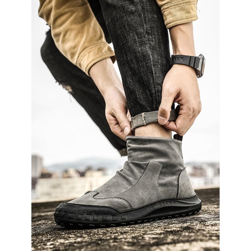 Men's Autumn-Winter Trendy Versatile Workwear Shoes, British Retro Short Boots, Wear-Resistant Mid-Top Footwear.