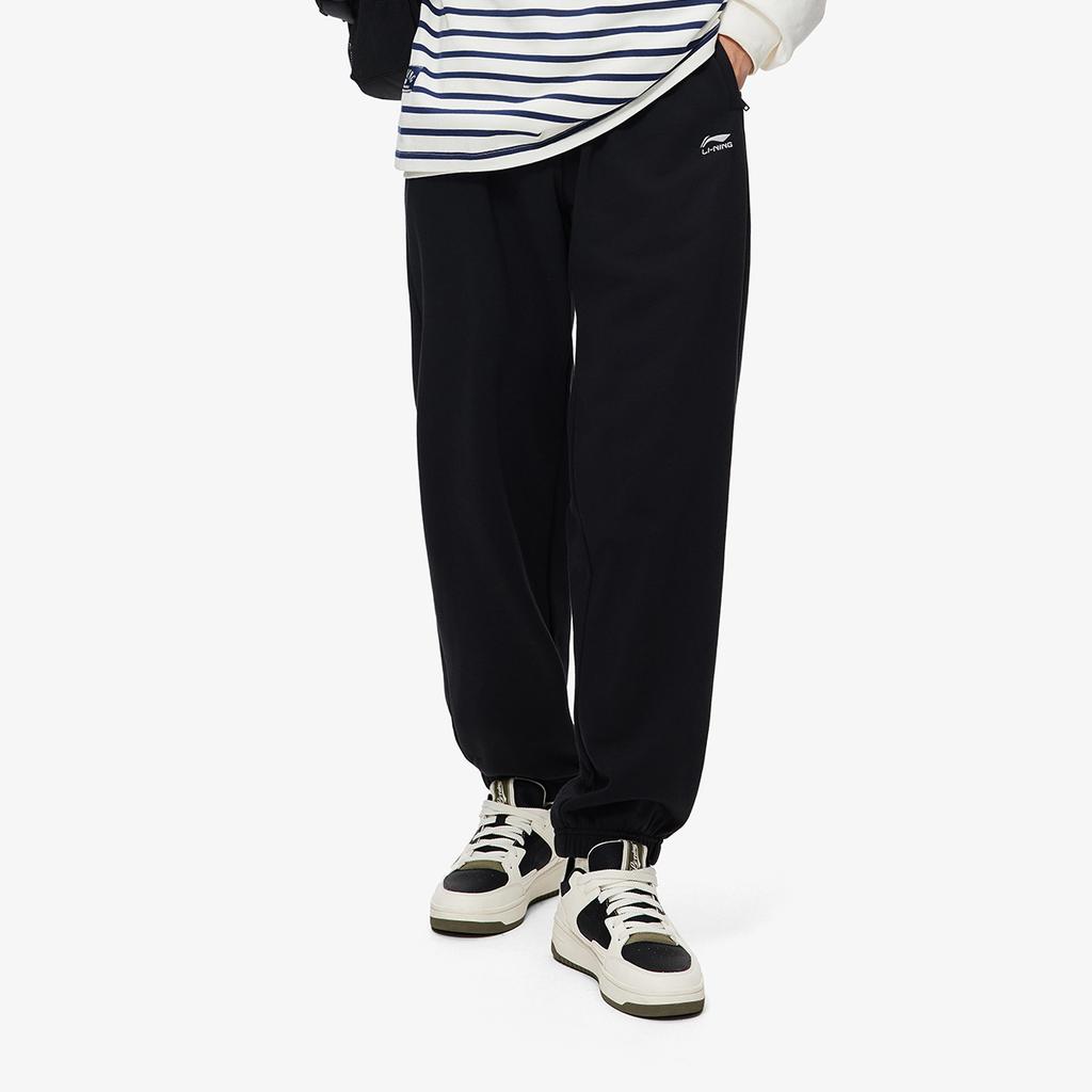 Li Ning Sports Lifestyle Series Mid-Rise Comfortable Loose Fit Letter Print Cuffed Casual Pants Men pants Black AKLUC61-1