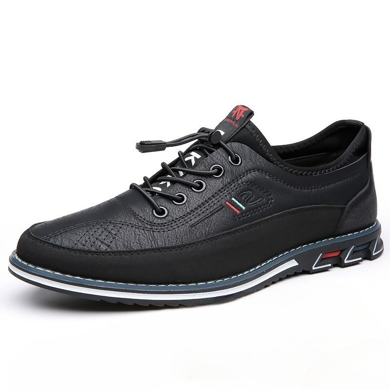 Fashion Men Sneaker Retro Leather Casual Shoes Adjustable Elastic Band Slip on Shoes Soft-sole Driving Shoe Men Shoes Big Size53