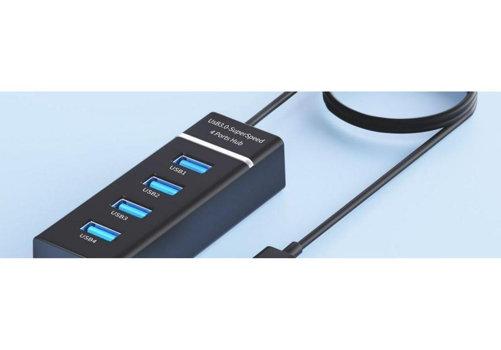 USB 3.0 High-Speed Multi-Port Hub with Vertical Extension for Laptops and Desktops.
