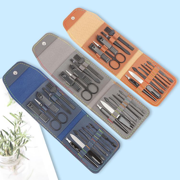 Black 12-Piece Nail Clipper Set with Custom Logo Options for Home Beauty and Manicure.