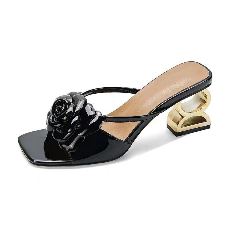 High Heels, Slippers, Women's Shoes, Square Toe Shoes, Roses, Women's Shoes