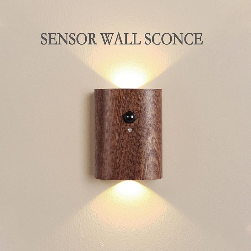 Gift Induction Wall Lamp Sensor Wall Light ED Light for Bathroom Hallway Bedroom Wood LED Multipurpose Magnetic Wall Lamp