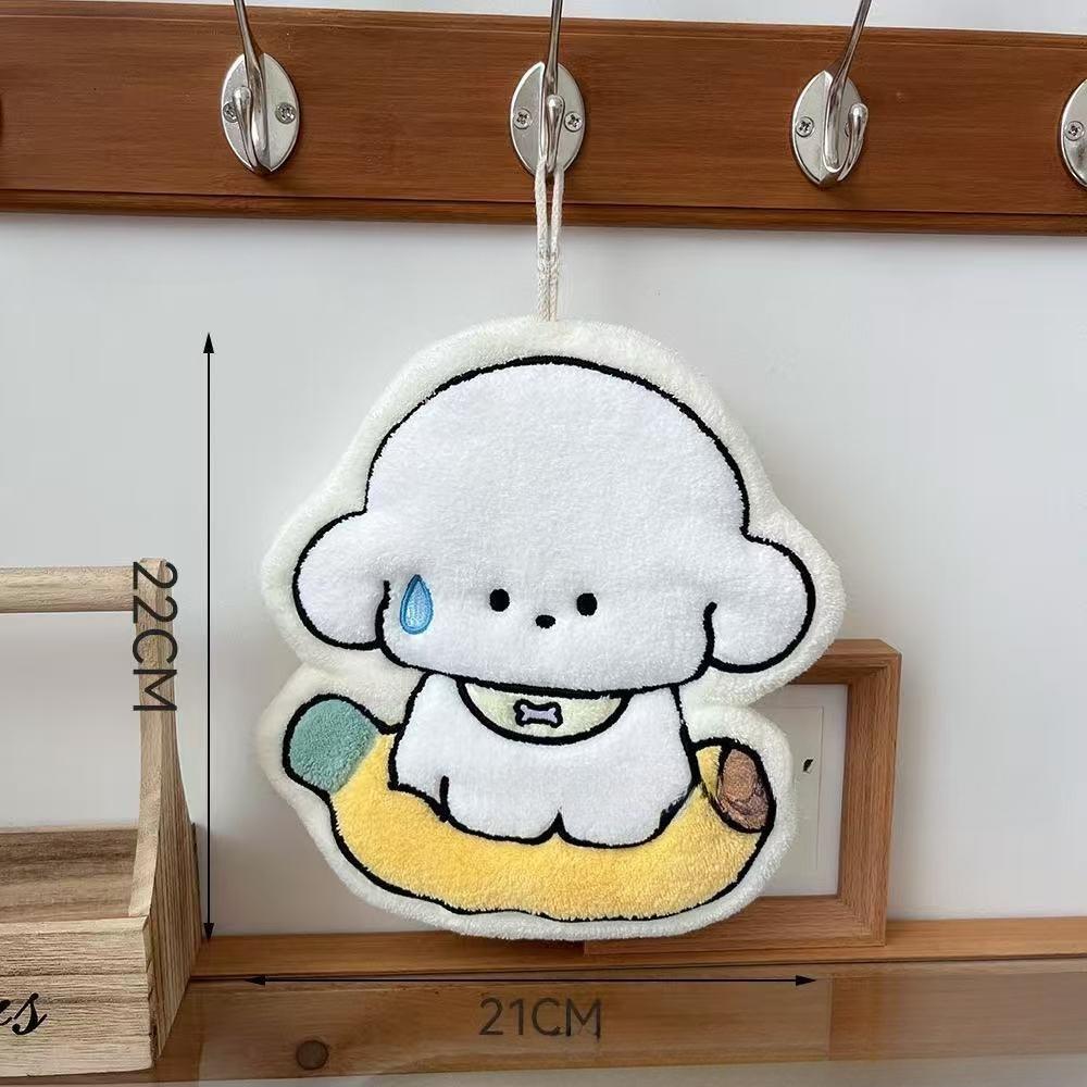 Cute Cartoon Dog Wall-hanging Thick and Super Absorbent Hand Towel Made of Coral Fleece, Small Square Towel for Kitchen and Bathroom