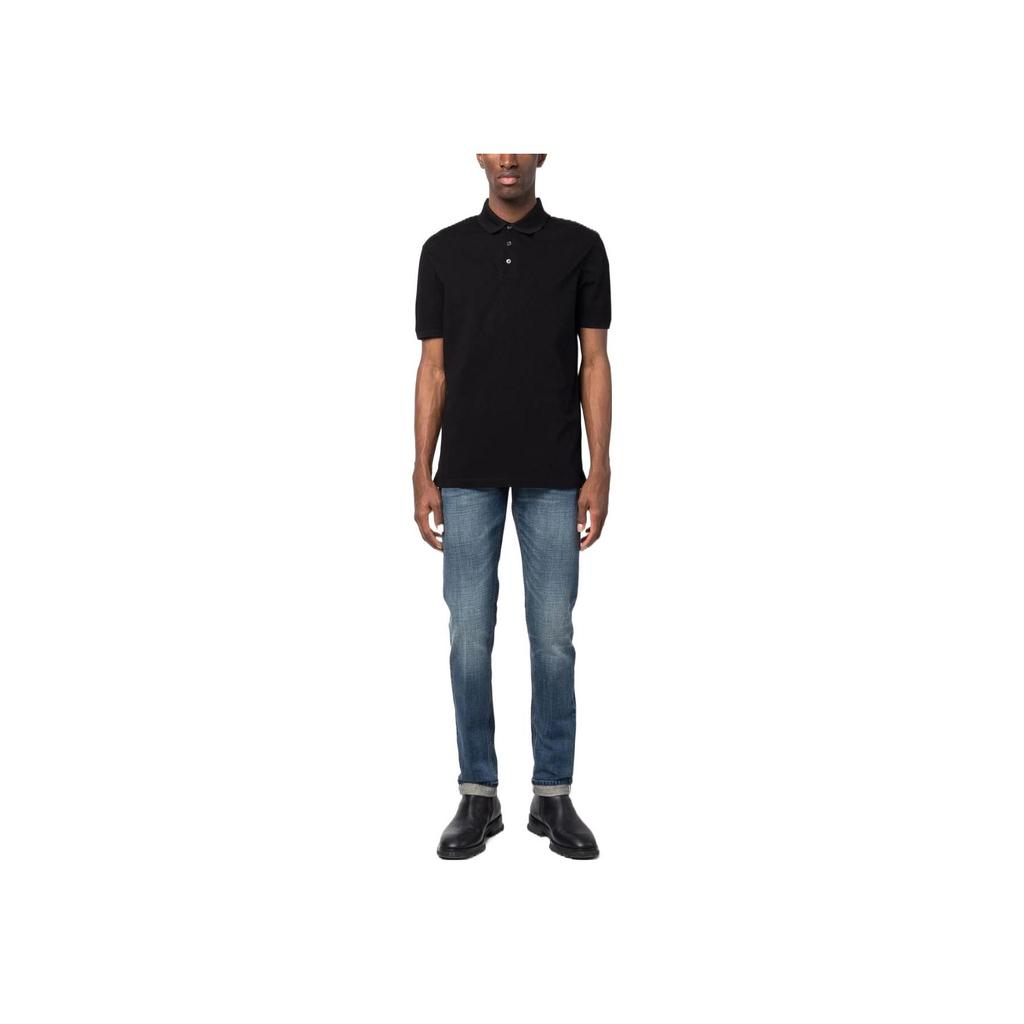 Emporio Armani Solid Color Buttoned Short Sleeve Polo Shirt Men Tops Black 3R1FG4-1JTKZ-0079