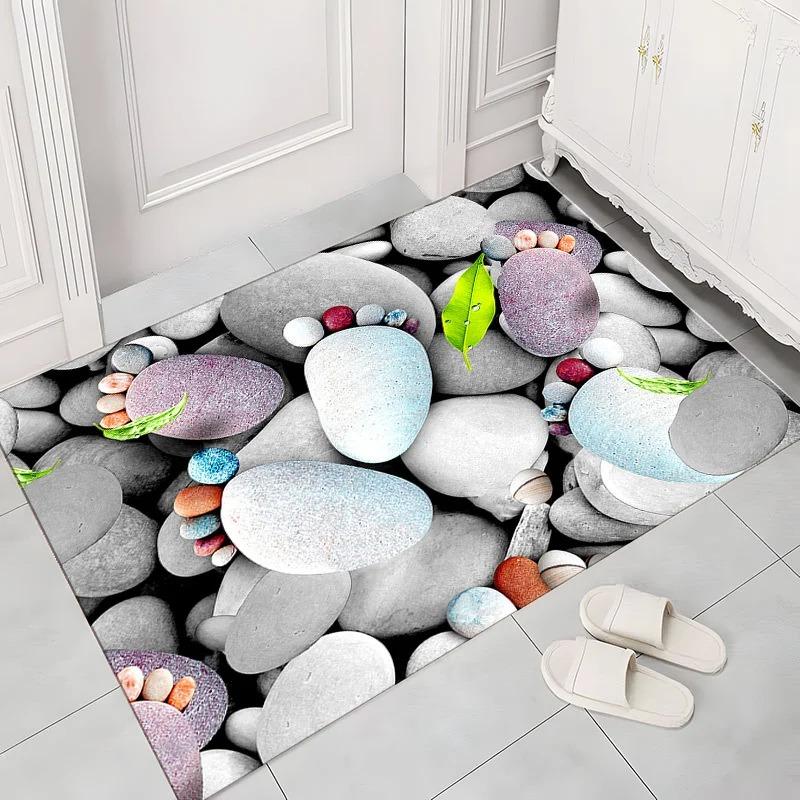 3D Pebble Pattern Door Mat with Realistic Texture Durable Easy-Clean Floor Rug for Entryway Living Room