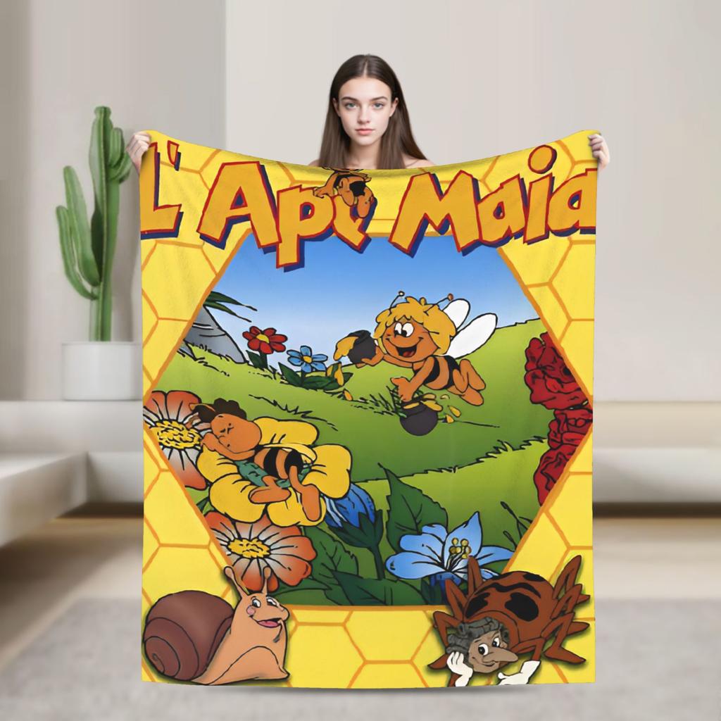 Maya The Bee Blanket  Decorative Flannel Throw Blanket For Couch Chair Soft Warm Custom DIY Quality Bedspread Gift