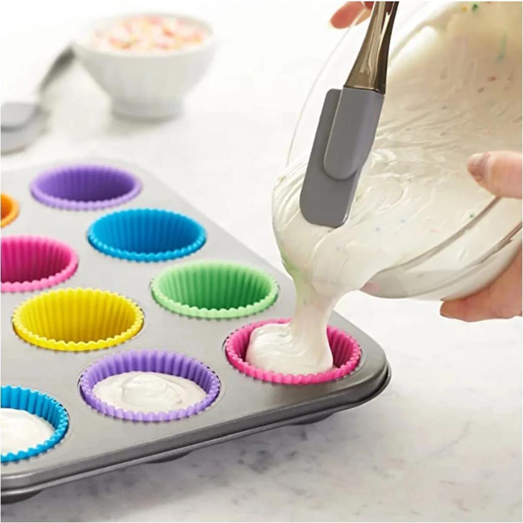 12Pcs Circular High-Temperature Resistant Silicone Small Cake Cup Mold Pudding Jelly Cup Air Fryer Baking Pastry Kitchen Mold
