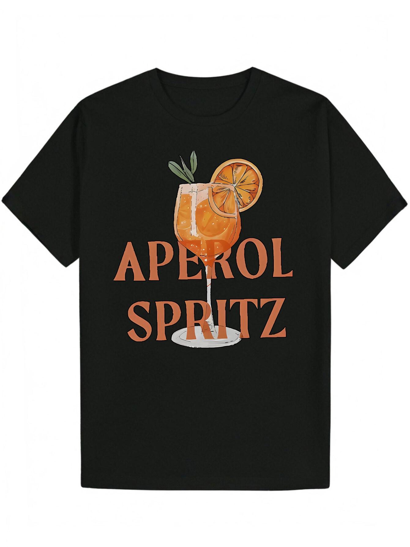 Short Sleeve T-shirt - Black Aperol Spritz Cocktail Graphic Print S