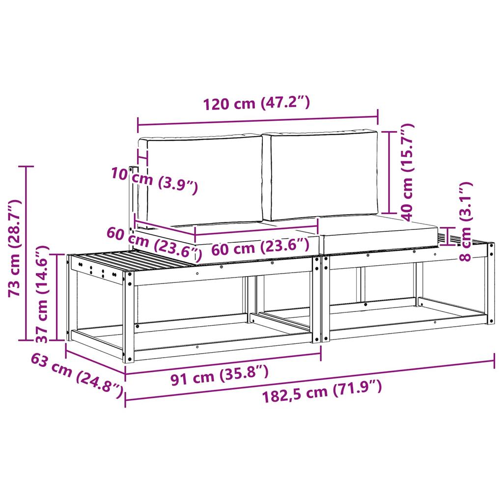 Outdoor End Sofa 2 Pieces Natural and Cream Solid Acacia Wood
