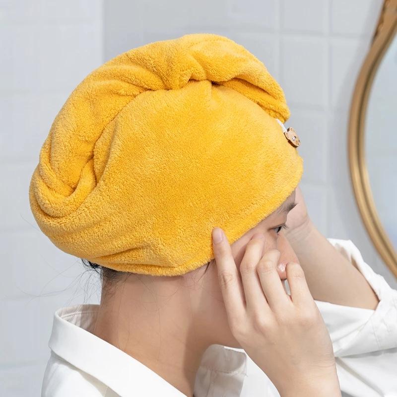 Microfiber Hair TowelSuper Absorbent Hair Towel .Care Cap with Button.Wrap Fast Drying Hair Wraps for .Women Bathroom Accessori