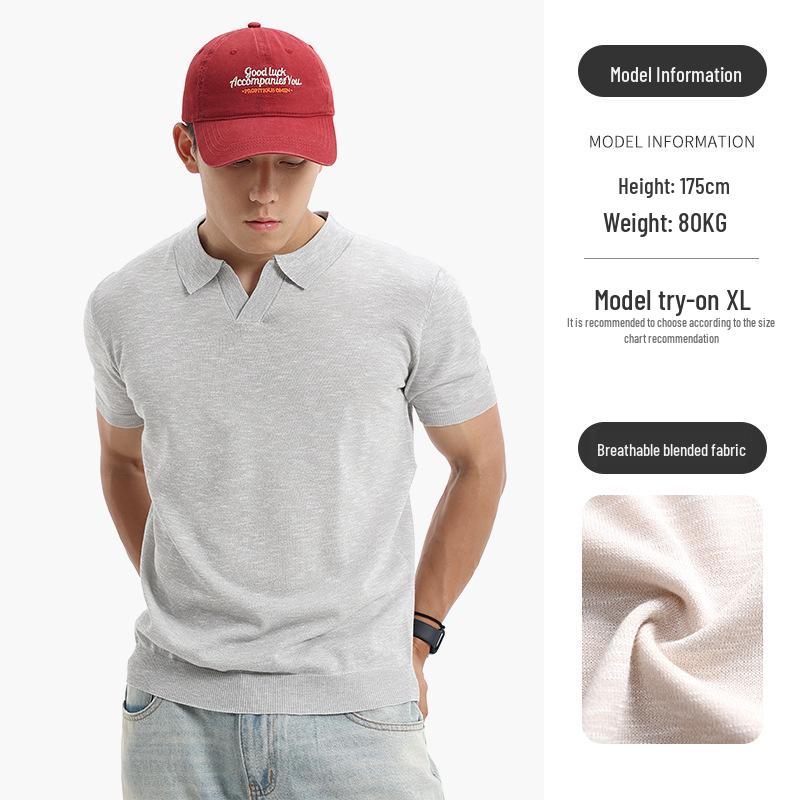 

Men s Light Business Casual Short-Sleeve Knit Polo Shirt with Lapel XXXL
