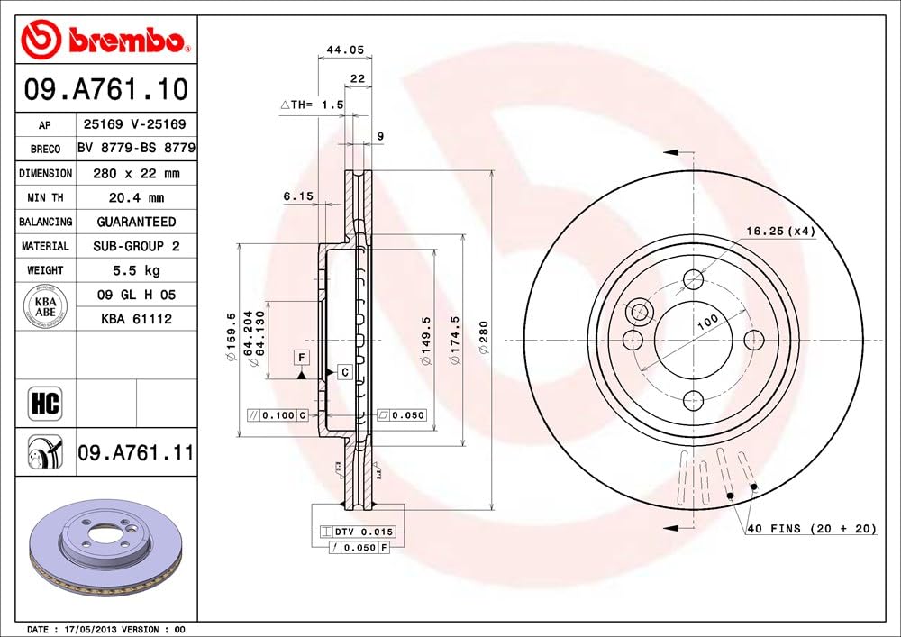BREMBO Bremsscheibe Teil 09A76111 (Brembo) / Nummer