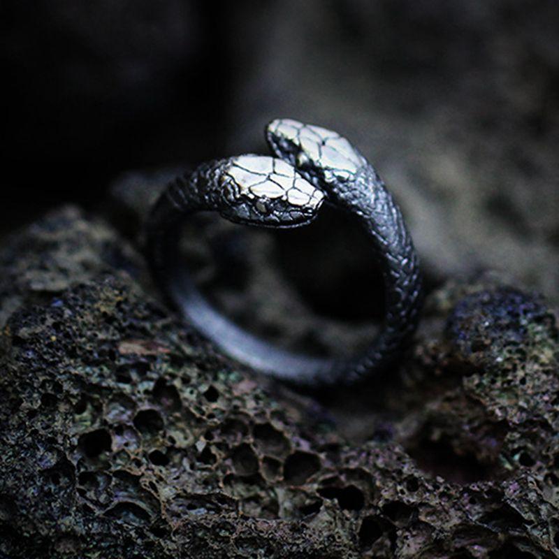 Jewelry Retro Double-headed Snake Ring for Men and Women Open Lizard Index Finger Ring