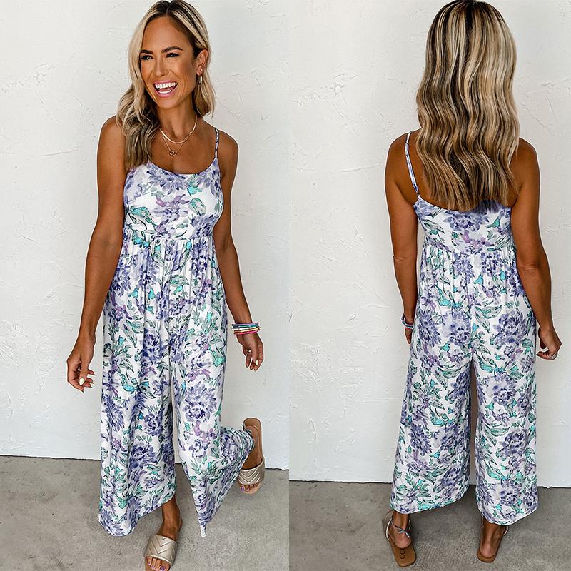 

Широкие брюки с высокой талией, комбинезон, женский комбинезон с цветочным принтом на бретельках и открытой спиной, женские цельные комбинезоны XXL синий
