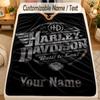 Flannel BlanketHarley-Davidson Custom Name Text Personalized Soft Warm Throw Blanket Home Decor Gift