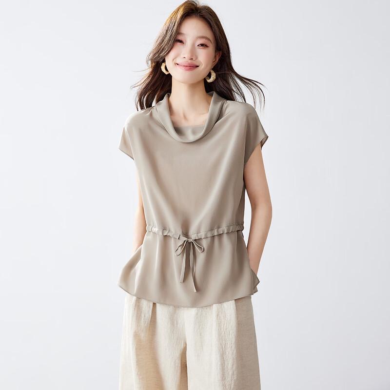 

Srcr 100% Mulberry Silk Crepe Cowl Neck Short Sleeve Top M