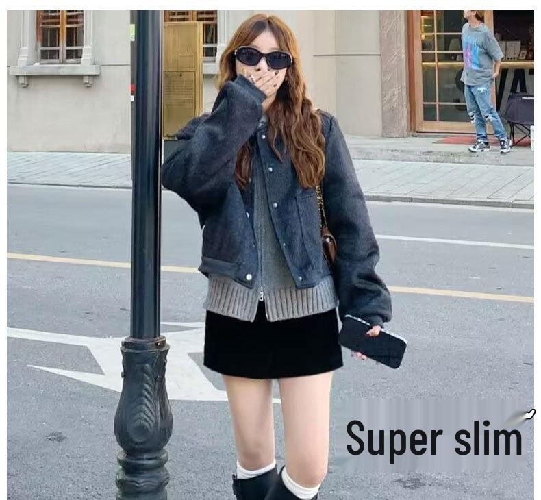2026 Women's Black Wool Blend High-Waisted Slimming A-Line Short Skirt - Spring to Winter