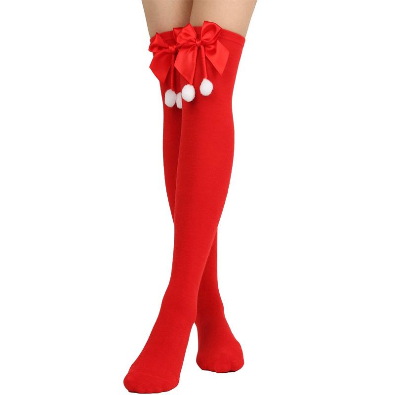 Women with Bow Accent for Women Girls Christmas Socks Knee-High Over-the-Knee Elegant Red & Green Striped Long Socks