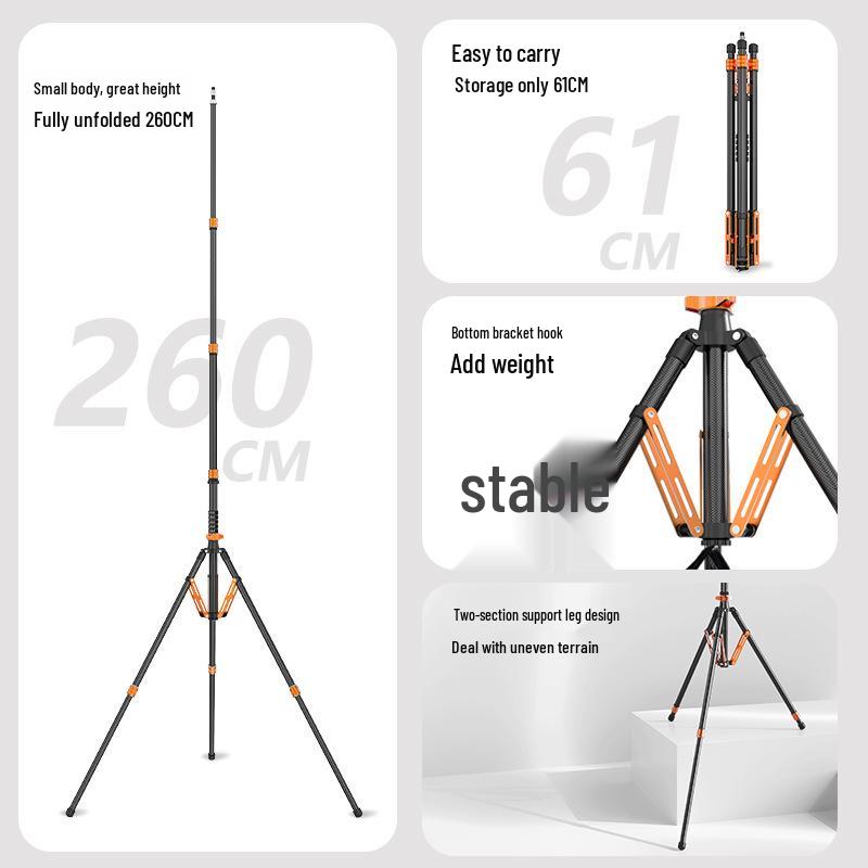 SL0288C Carbon Fiber Tripod: Portable Reverse-Fold Light Stand for Photography & Streaming