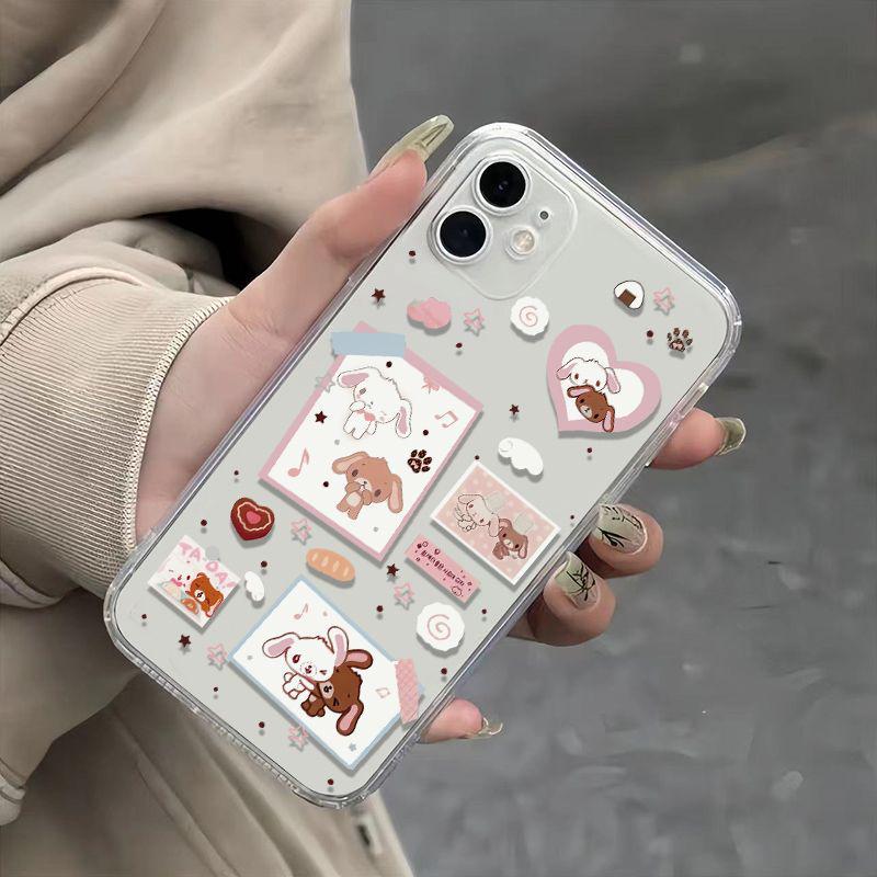 

Мультяшный кролик десертная наклейка для Apple 17/16 Pro Max, мягкий чехол с точным отверстием, модели 13-15 iPhone 15