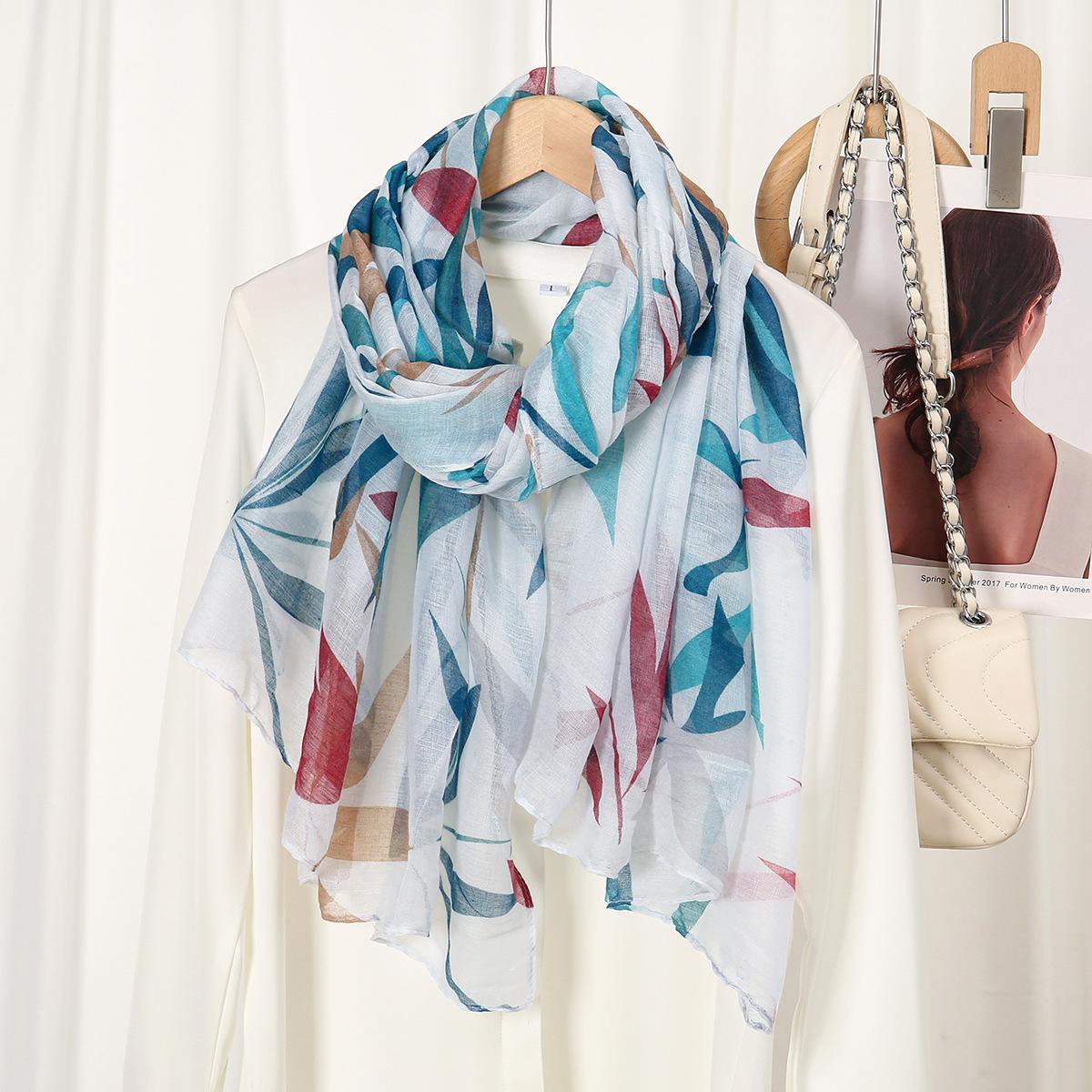 

Модный новый шарф-палантин из балийской пряжи с лиственным принтом, весна, лето и осень, универсальный, дышащий, тонкий платок, головной убор 180*85cm