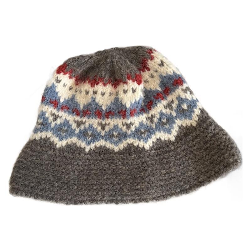Jacquard Wool Hat Women Winter Thickened Warm Knitted Hat Cold Ear Protection Bucket Hat Women