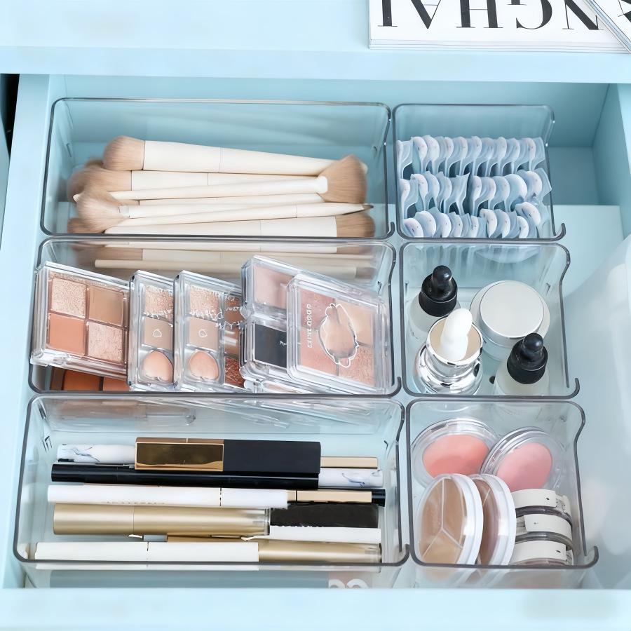 Clear Desktop Storage Box: Portable Plastic Organizer for Makeup & Small Items