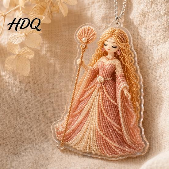 Double-sided Printed Ornaments 2D Flat Acrylic Christmas Ornaments Bead Embroidered Art Goddess