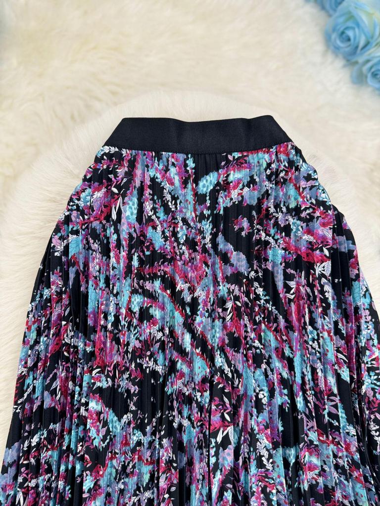 European South African Fashion Pleated Midi A-line Skirt with Big Hem – Versatile Holiday Women's Wear