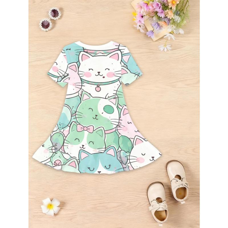 Summer Fashion Cute Short-sleeved Dress, Straight Skirt for Girls, Daily Dress