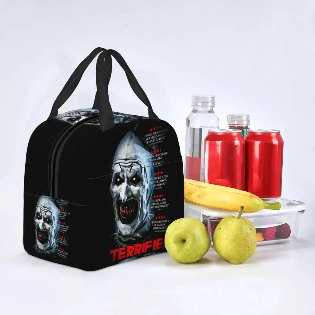 Halloweenský hororový film Terrifier Izolovaná taška na oběd do práce školy Přenosná chladicí termální bento box Ženy Děti Pikniková taška