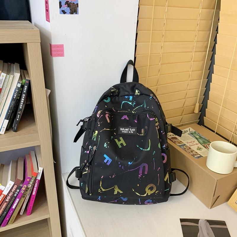 

Schoolbag large graffiti reflective simple versatile casual large capacity Hansen high value back