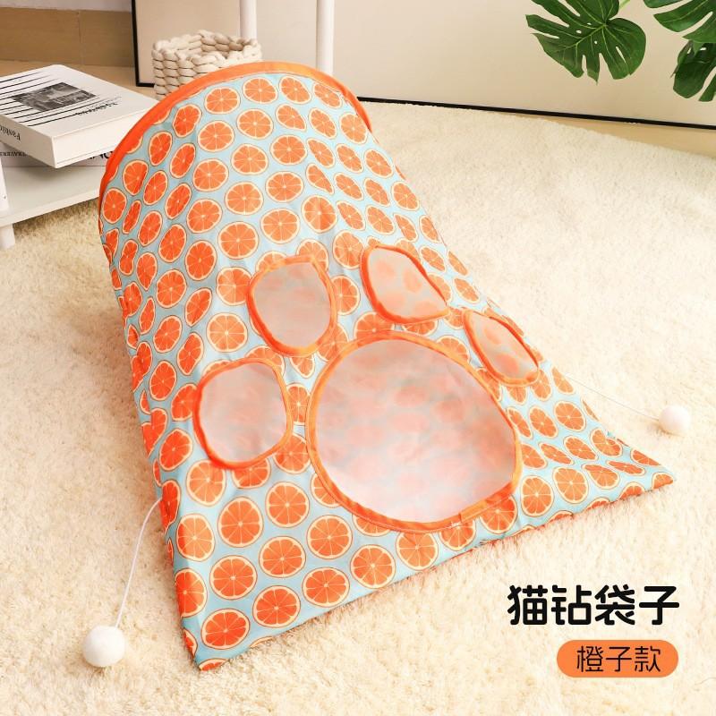 Cat toy tunnel with crinkle paper, chew-resistant mouse toy, self-entertaining cat teaser stick, pet supplies for kittens оранжевый