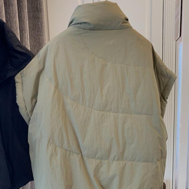 Stand Neck Solid Color Sleeveless Women Parkas Korean Autumn Loose Casual Cotton Coat Zipper Design Sense Female Vest Jacket