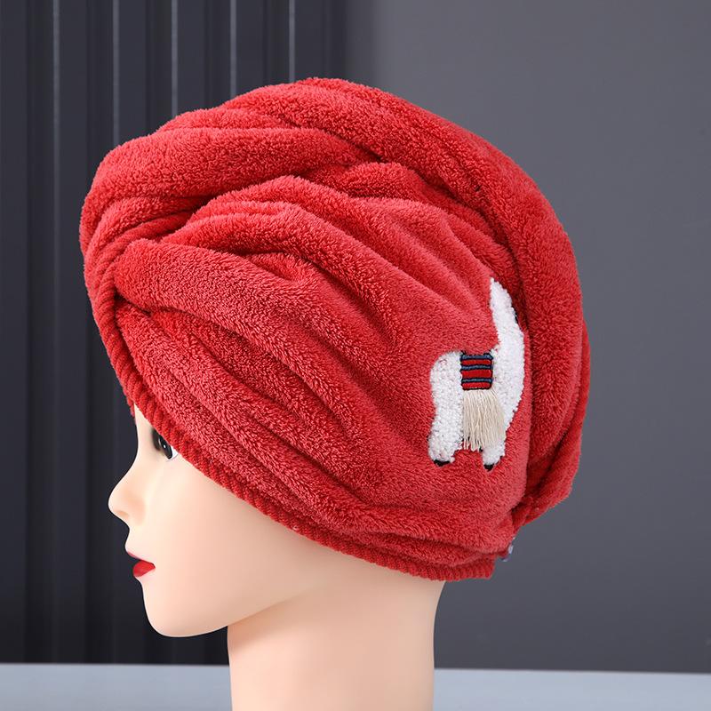 New dry hair cap women's water-absorbing quick-drying cute alpaca thickened shower cap wiping hair print dry hair towel
