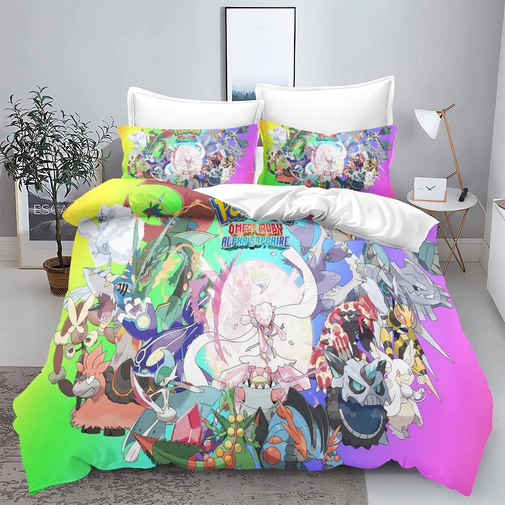 Ensemble de literie Pokémon Série Pikachu Housse de couette Taie d'oreiller à imprimé dessin animé, Décoration d'ensemble de housse de couette pour chambre, Grand King 260x240cm