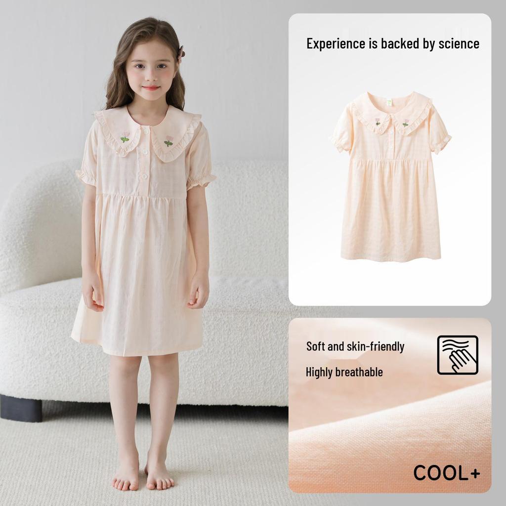 Lulu Cow Girls' Summer Short Sleeve Cotton Nightgown - Thin Princess Dress for Kids, Medium & Large Sizes