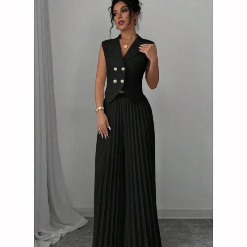 Módní vesta Vesta Plisovaná sukně Kalhotový kostým Dámské oblečení