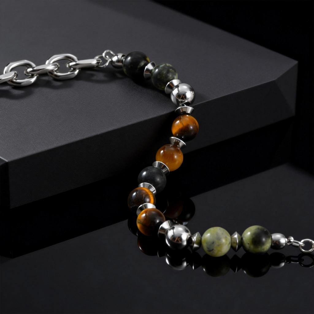 Trendy Classic Natural Stone Beads Bracelet for Men Stainless Steel Chain Bracelets Waterproof Fashion Jewelry Gift for Him