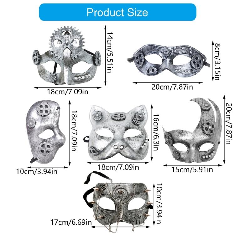 Masquerade Mask Mechanical Half Face Mask Party Mask Steampunk Mardi Gras Mask Halloween Dress Up Props for Adult Kids