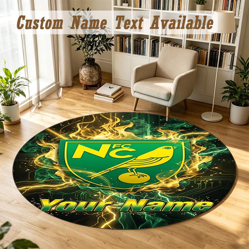 Round Rug Custom NameNorwich City Pattern Non Slip Carpet Home Floor Decor
