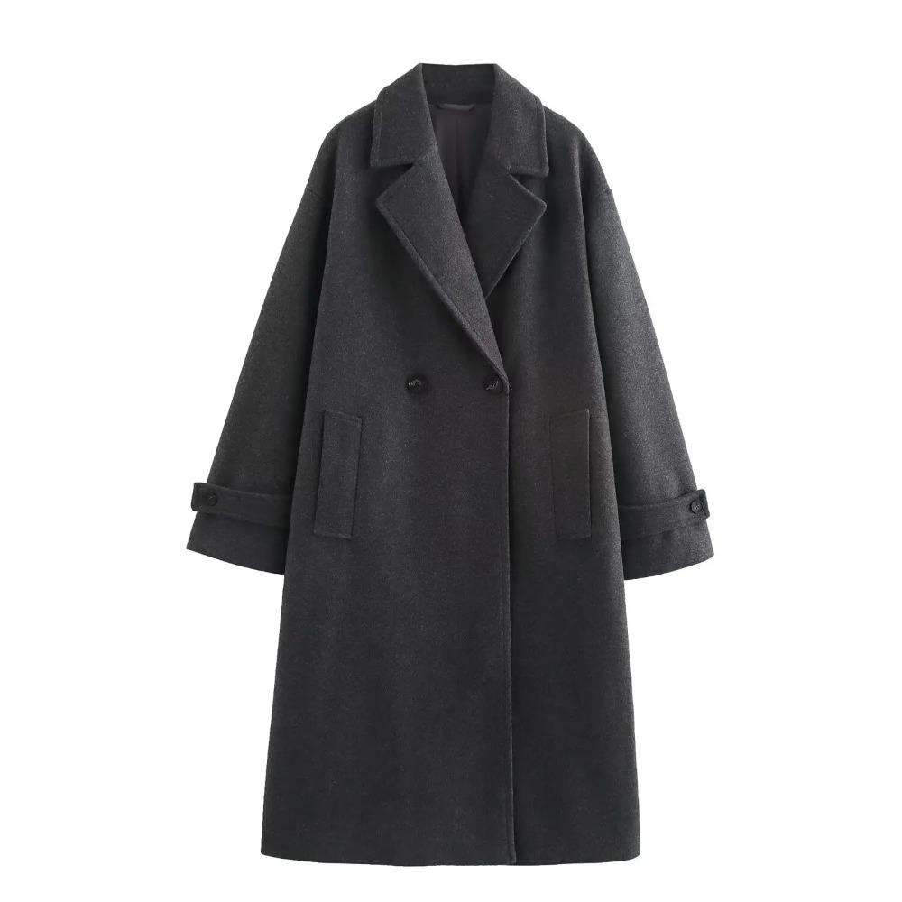 Stile Moda Autunnale Abbigliamento Donna Tricolore Lusso Collo Ampio Manica Lunga Cappotto