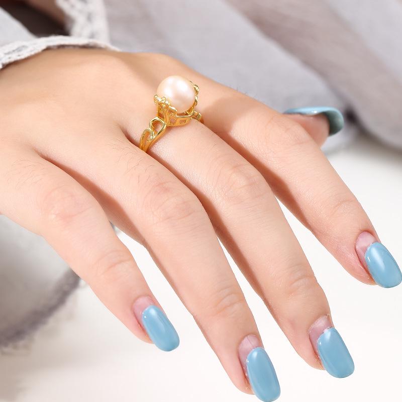 Elegant DIY Pearl Ring Setting for Women - Fits 8-9mm Beads and Stones